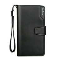 Dompet Pria Baellerry dengan Tali Pergelangan Tangan, Desain Bisnis Lipat Dua, Kantong Resleting Besar, Lapisan Poliester, Kulit PU Berkualitas Tinggi