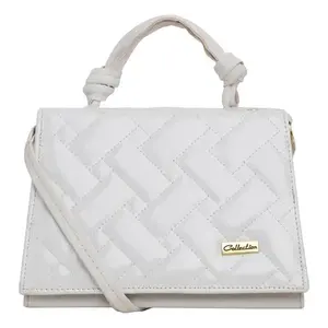 Bolso Bandolera Acolchado Blanco Fana con Cadena Dorada, Estilo Vintage, Bolso de Hombro para Mujer, Forro de PU, Impermeable - Product Image 1
