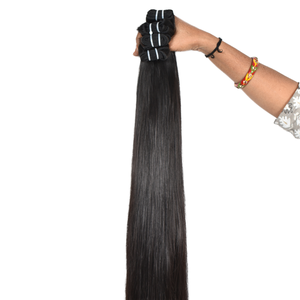 100% Machine Double trame naturelle droite noire vierge Temple indien Extensions de cheveux humains Style de vague de corps non traité - Product Image 1