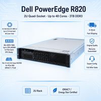 Serveur Dell R820 2U en rack, quad socket, 48 DIMM DDR3, PCIe 3.0, SAS, SATA pour la virtualisation dense et les bases de données évolutives
