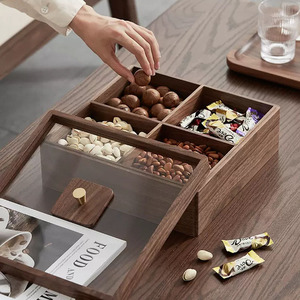 Caja de Almacenamiento de Aperitivos de Madera de Nogal, Rectangular, 9.5 cm, Hecha a Mano, Bandeja de Exhibición de Frutos Secos y Dulces para el Hogar - Product Image 1