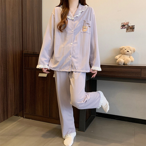 Phụ Nữ Của Phim Hoạt Hình Ngọt Ngào In Đồ Ngủ Mùa Xuân Mới Nhà Giản Dị Mặc Có Thể được Mặc Bên Ngoài Bộ Đồ Ngủ Phù Hợp Với Real Shot - Product Image 3