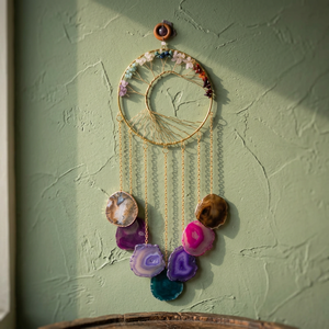 Carillon éolien artisanal en tranche d'agate, décoration suspendue ronde en cristal, ornement thérapeutique Arbre de Vie pour la maison et le jardin - Product Image 4