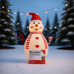 Muñeco de Nieve Inflable para Decoración Navideña de Jardín, 6 Pies de Altura, Adorno Navideño para Césped con Sombrero, Bufanda y Bastón de Caramelo - Product Image 2