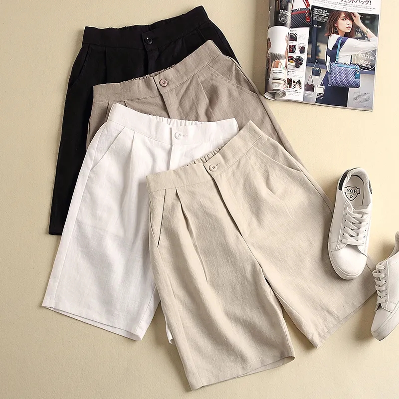 Cotton and linen casual shorts women's summer new style Korean high-waist shorts women's thin wide-leg shorts plus size