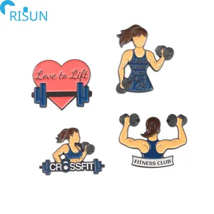 Factory Manufacture Sports Equipment Badge Brooch Exquisite Girl Dumbbell Hard Soft Enamel Custom LOGO Enamel Pins Souvenir