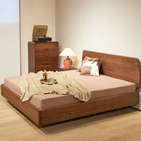 Lit en bois de noyer noir d'Amérique du Nord, nouveau style chinois, lit double flottant de 1,8 m pour chambre principale, lit minimaliste nordique en bois massif