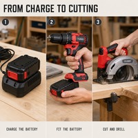Kit d'outils électriques sans fil avec perceuse, visseuse à chocs, scie sauteuse, souffleur, chargeur de batterie et batteries pour projets de réparation agricole
