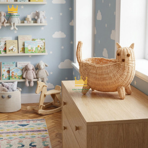 Panier de rangement moderne en rotin en forme de chat mignon, écologique, tissé à la main, multifonctionnel, décoration d'intérieur, design animal, prix abordable - Product Image 4