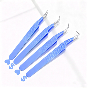 ملقط رموش وردي اللون بمقبض ماسي مسطح وطرف مدبب منحني، ملاقط رموش مجانية مخصصة بزوايا 45 و90 درجة - Product Image 6