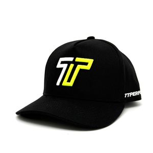 <span class=keywords><strong>Casquette</strong></span> structurée en sergé de coton noir 5 panneaux OEM ODM avec broderie de feuille à double logo personnalisée sur le devant et sur le côté, pour la course et le sport - Product Image 1