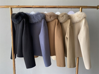 Manteau en laine double face Jxwatcher avec col en fourrure de renard véritable détachable, fermeture éclair douce, logo personnalisé, manteaux en laine d'hiver à col haut pour femmes