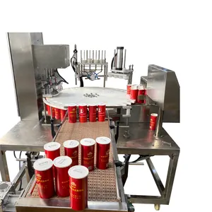 Automatic Paper Barrel Packaging Machine Rotary Table Popcorn Potato Chip Can Aluminum Foil Sealing Machine