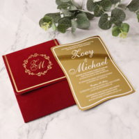 Invitations de mariage personnalisées irrégulières en acrylique doré effet miroir avec enveloppe en velours et feuille blanche, décorations élégantes en papier style musical
