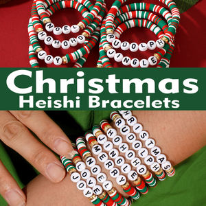 Go2boho-Pulsera de cuentas con letras Heishi para Navidad, arcilla polimérica roja, verde y blanca, pulsera elástica apilable para mujeres y niñas - Product Image 3