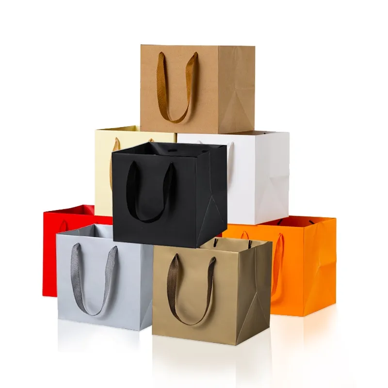 Custom printed gift shopping paper bag manufacturer square bottom paper bag 230gsm white cardboard paper bag wholesale