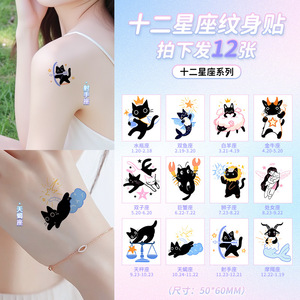 QA chaton noir douze <span class=keywords><strong>Constellations</strong></span> couleur <span class=keywords><strong>tatouage</strong></span> autocollants garçon et fille étanche Ins longue durée clavicule bras dos de la main - Product Image 6
