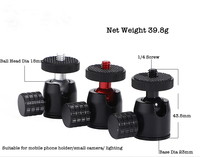 Adaptor Dudukan Kamera Putar 360 Derajat Sekrup Tripod 1/4 Kepala Tripod Putar Aluminium Mini Ball Head Bola 15mm untuk Kamera Digital