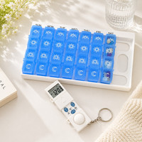 Elektronischer Timer-Wecker mit Aufbewahrungsbox, 28 Fächer, Timer-Erinnerung, Wöchentlicher Digitaler Organizer, 7-Tage-Medikamentenbox