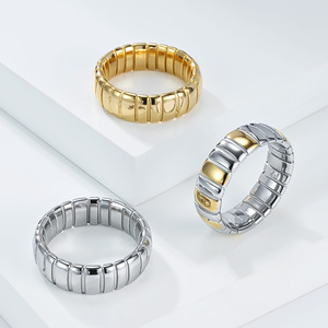 แหวนวงกว้างสไตล์ยุโรปอเมริกันลายเรโทรเวฟ  วัสดุเหล็กชุบทองสองสี ดีไซน์เรขาคณิต  เครื่องประดับแฟชั่นสำหรับทุกเพศ  สไตล์งานปาร์ตี้ - Product Image 1