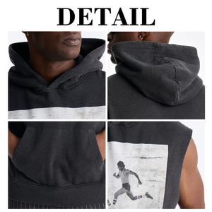 KingSen High Quality Washed Cotton Sleeveless Hoodie OEM <b>Men</b> Vintage Graphic Print Oversized Streetwear Vest - Product Image 6