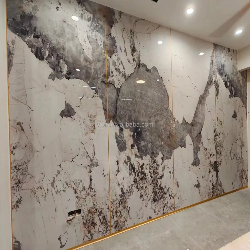 Hecho en China Panel de pared de chapa de madera de carbón de bambú de mármol de piedra brillante PET de alta calidad para decoración de interiores