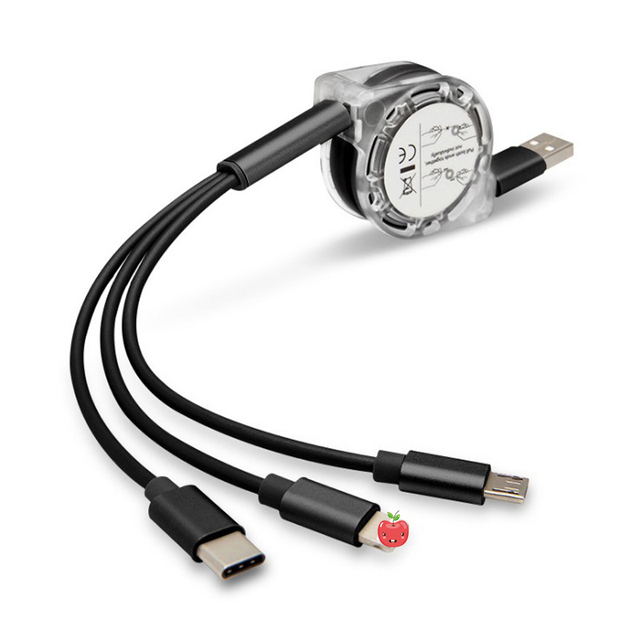 Hot Sell High-quality TPE 3 in 1 Retractable USB Cable for Phone XS X Charging Charger Micro USB for Android Type C Mobile Phone
