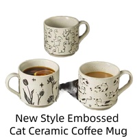 Mug Kopi Keramik Motif Kucing Timbul Gaya Baru Desain Kontemporer Kreatif Artistik Nordik untuk Pasangan 301-400ml Aman untuk Mesin Cuci Piring Hadiah