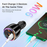 Chargeur de voiture 90W PD à charge rapide, 2 ports USB + Type C, chargeur haute vitesse, multiprise USB, chargeur rapide auto
