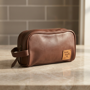 Man Stuff Leather Toiletry Bag <b>Medium</b> Classic Zipper Closure Durable Cosmetic <b>Case</b> with Soft Handle - Product Image 3