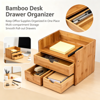 Boîte de rangement de bureau en bambou, organiseur de tiroir à plusieurs compartiments pour fournitures de bureau et coiffeuse de chambre, rangement quotidien