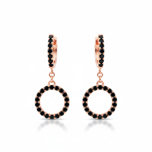 <b>Black</b> Zirconia Stone Circle <b>Dangle</b> <b>Earring</b> Wholesale Turkish Sterling Silver for Woman <b>Earrings</b> - Product Image 2