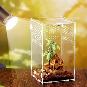 Caixa de criação de alimentação para répteis em acrílico transparente personalizado com tampa