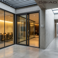 Porte coulissante en verre trempé à cadre fin, finition noir mat, rail silencieux et lisse, design minimaliste, moderne, pour maison, hôtel, extérieur, centre commercial