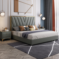 Lit rembourré de luxe en acier inoxydable, tissu velours moderne, cuir, lit double, lit king-size, cadre de lit