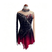 Robe de patinage artistique à col halter, dégradé noir et rouge, ornée de strass, pour la danse sur glace et les compétitions
