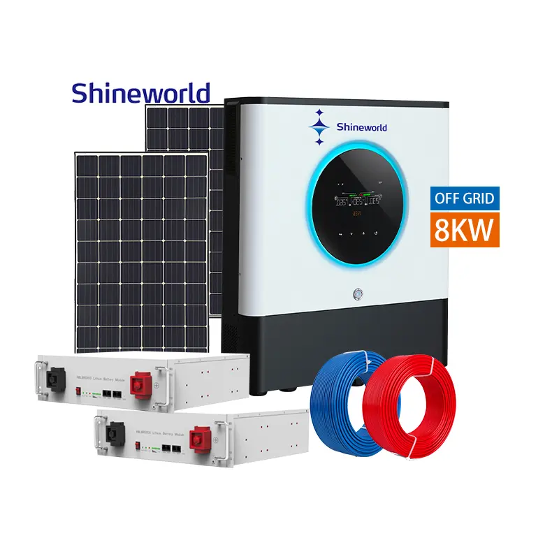 Shineword 태양 광 발전 8000 와트 태양 전지 패널 5KW 8KW 오프 그리드 하이브리드 태양 광 발전 시스템 배터리