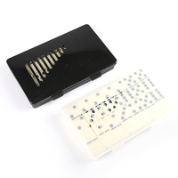 Ensemble de dominos Double Six blanc ivoire de 28 carreaux avec spinner central élégant en plastique à pois noirs non toxique et boîte en plastique