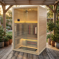 Sauna infrarouge lointain hybride bois-carbone pour 2-3 personnes, avec lumière rouge, pour usage intérieur et chauffage par infrarouge lointain