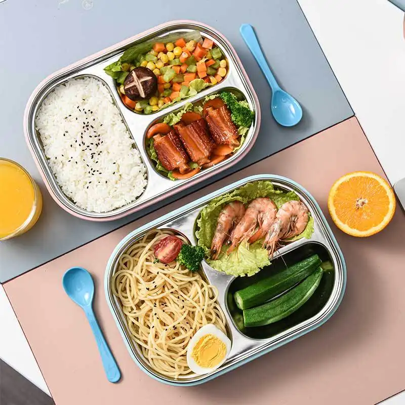 Nouveau récipient alimentaire étanche à 3 compartiments en acier inoxydable isolé sous vide thermique bento boîte à lunch pour adultes