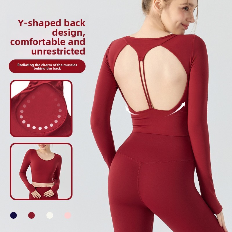 Quick Dry Sexy Hollow Out Breathable Long Sleeve Backless Yoga Top Fitness Suit T-shirt Sports Top for Women