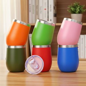 Vaso de Vino con Forma de Huevo de 12 oz, Taza de Café de Acero Inoxidable con Aislamiento al Vacío de Doble Pared, Tapa Antisalpicaduras, Logotipo Personalizado, Regalo para Fiestas - Product Image 1