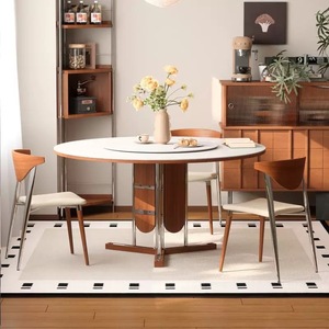 Italian Style <b>Solid</b> <b>Wood</b> Round Dining <b>Table</b> With Rotatable <b>Top</b> For Home Dining Room - Product Image 3