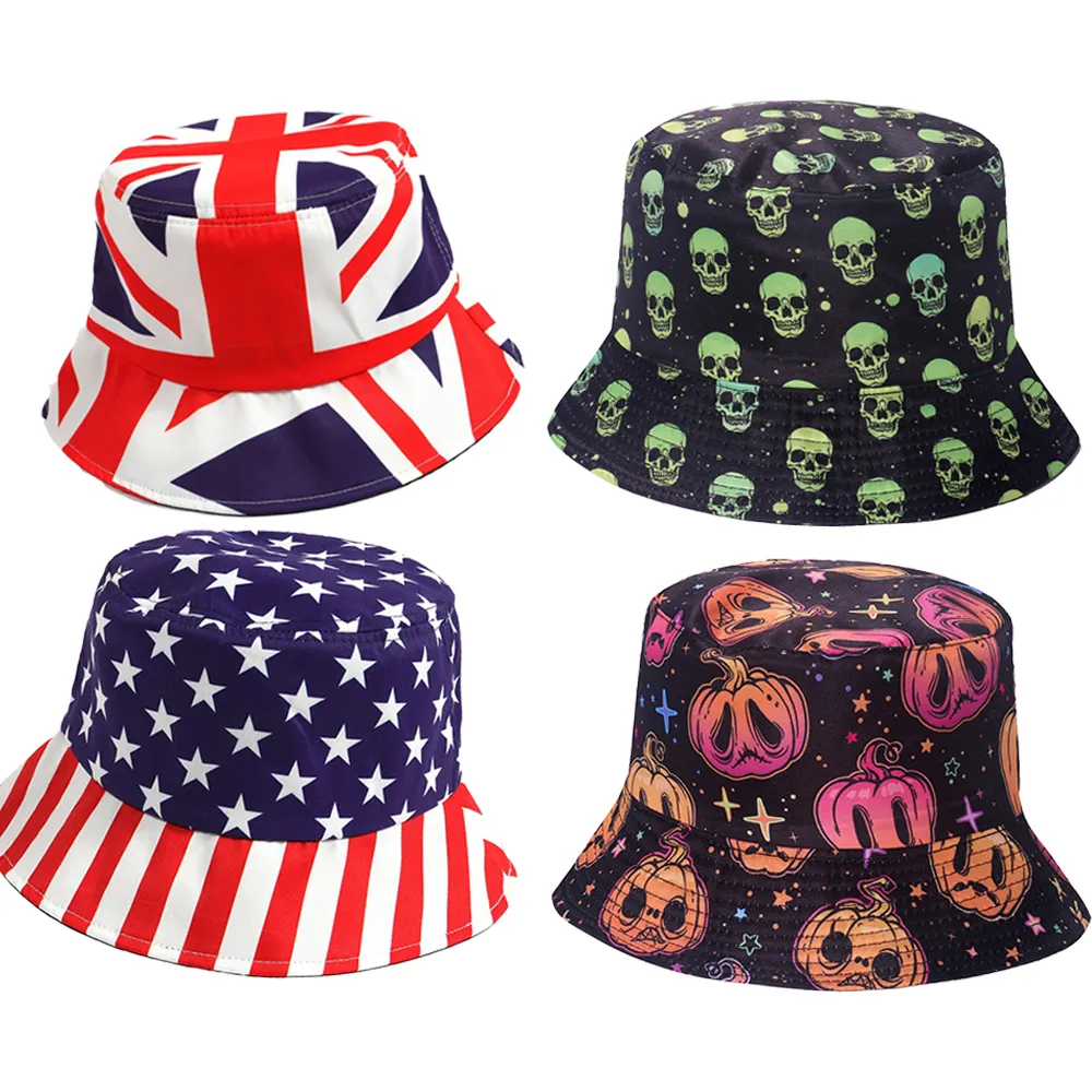 Fuyu Wholesale Flag Bucket Hats Independence Day愛国心が強い夏の旅行ビーチサンハットフィッシャーマンキャップ大人のための10代