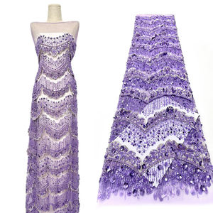 Lavande violet vague bord gland Sequin perlé broderie tissu maille tissu danse Couture robe de mariée fête robe de soirée - Product Image 1