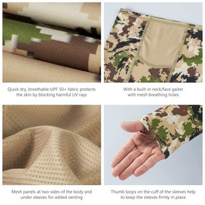 Pakaian berburu pria kustom desain baru poliester penuh cetak <span class=keywords><strong>Camo</strong></span> Mossy Oak lengan panjang bertudung kemeja berburu dengan masker wajah - Product Image 5