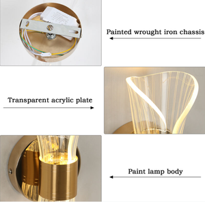 חומר אקריליק ברזל LED שלושה מצבי אור ניתן לעמעום מנורת קיר לחדר שינה מינימליסטי סִגְנוֹן - Product Image 6