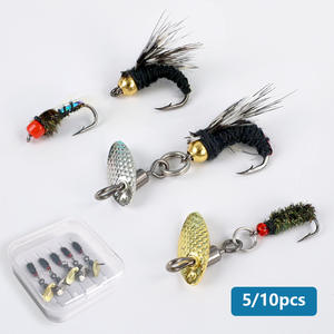 Juego de 5 piezas de señuelos de pesca con micro anzuelos tipo tiburón, recubiertos de epoxi, para pesca con mosca, atados a mano, con pelo sintético, imitación insecto/mosquito - Product Image 2