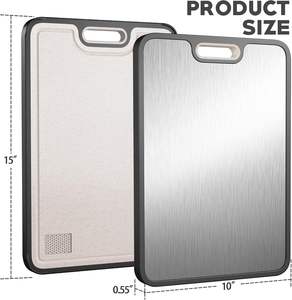 Tabla de Cortar de <span class=keywords><strong>Doble</strong></span> Cara de Acero Inoxidable y Paja de Trigo PP de 15x10 Pulgadas, Tabla de Cortar con Borde de Silicona Antideslizante para Carne y Verduras - Product Image 2