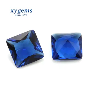 xygems Hot Sale Sapphire Blue Square shape Princess Cut Loose Gemstone Glass